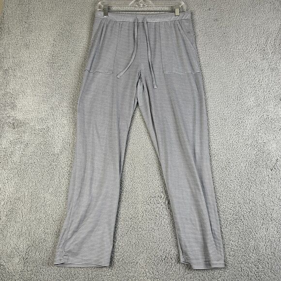 Tahari Sleepwear Pajama Pants Womens Medium Gray White Stripe Drawstring - Picture 1 of 12